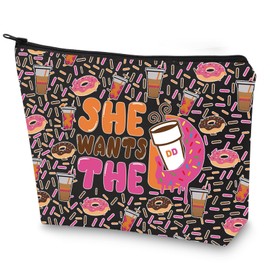 WZMPA Donuts and Coffee Cosmetic Makeup Bag Donuts Lover Gift She Wants The Donuts Makeup Zipper Pouch Bag For Friend Family, She wants the Bl, Fit