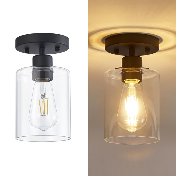 YYT 1 Light Semi Flush Mount Ceiling Light, Black Kitchen