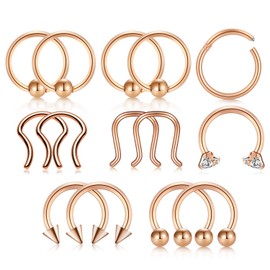 JFORYOU Horseshoe Septum Ring Clicker Piercing 1.2 mm Ear Tragus Cartilage Helix Daith Lip Nose Piercing Ring, Metal