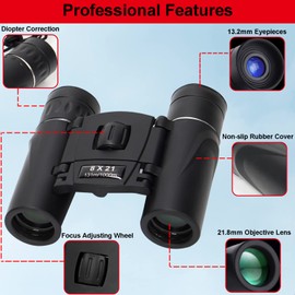 FLYAMAPIRIT Mini Binoculars Telescope Foldable 8 x 21 HD Binoculars with Smartphone Adapter, Carry Strap and Storage Bag for Bird Watching, Concerts, Opera, Sports and Travel