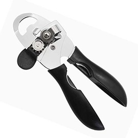 T&F Can opener, safety stainless steel, smooth edge, manual can opener, lid opener, bottle opener with non-slip handle and ergonomic knob