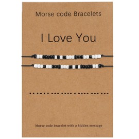 THKO Couples Bracelets, 1 Pair His And Hers Bracelet Morse Code Black And White Beads Best Friend Bf And Gf Bracelet Relationship Matching Friendship Jewelry