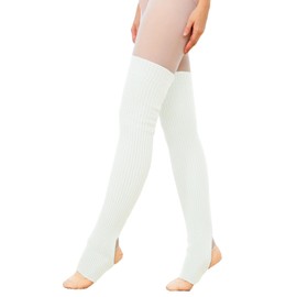 CHUNG Women's Over Knee Thigh High Warm Leg Warmers Stirrup Thermal 80s Long Socks Yoga Ballet Dance,29.5", Cream White