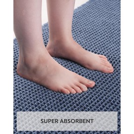 Tapete de baño de gofre, superabsorbente, antideslizante, para baño, ultra suave, lavable a máquina, con borlas, alfombras de baño para el piso de baño junto a la tina, 20 x 32 pulgadas, azul
