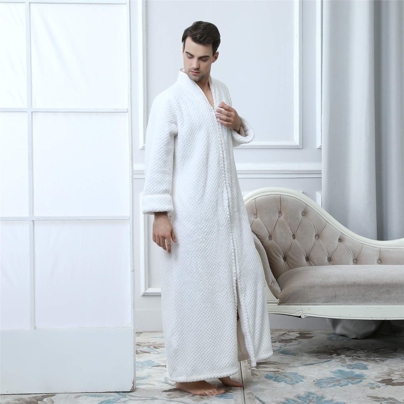 BIFINI Unisex Luxury Sherpa Bathrobe Full Length Zip Up Housecoat