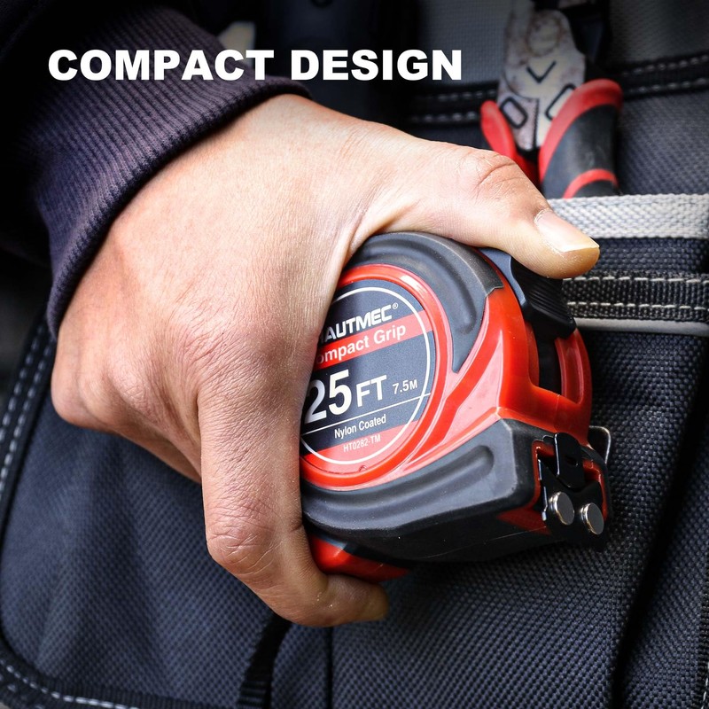 HAUTMEC Tape Measure 25ft with 1/8 Fractional Markings Dual Metric/Imperial