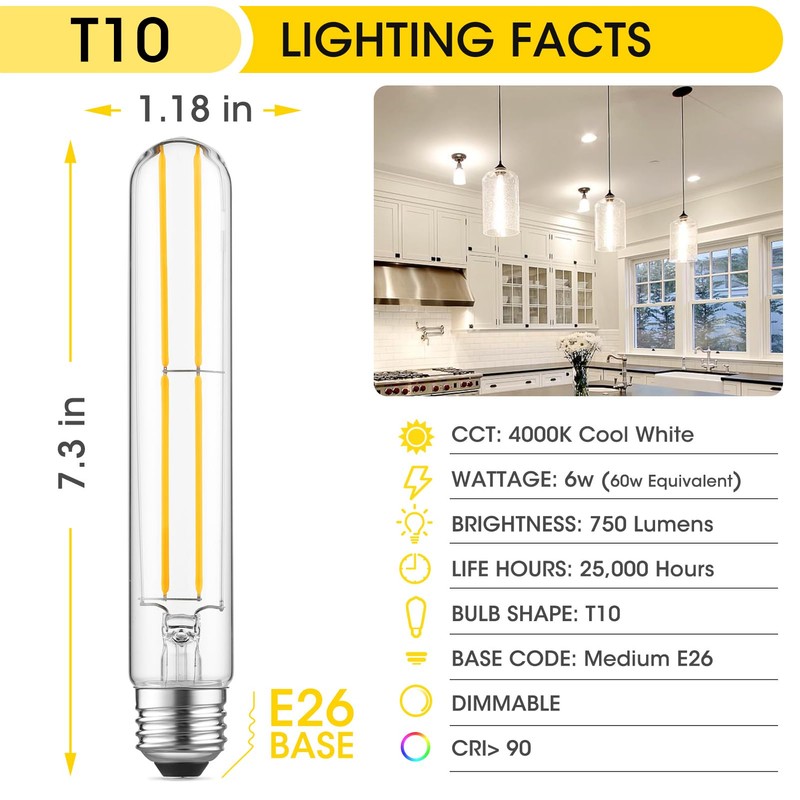 Gozelux T10 LED Bulb 6W Equal E26 LED Bulb 60
