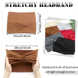 SAWINDA 6 Pack Wide Headbands for Women Boho Twist Knotted Head Bands Elastic Stretchy Hair Bands Non-Slip for Girls Vintage Knotted Head Wraps Turbans Yoga Workout Hair Accessories (Solid)