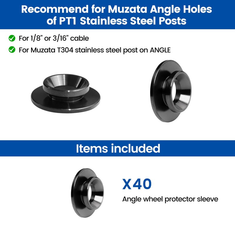 Muzata 40 Pack 1/8" 30 Degree Angle Wheel Black Cable