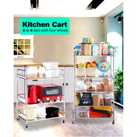 susunnus Stainless Steel Cart with Wheels 3 Tier,Stainless Steel Kitchen Cart,Utility Cart,Metal Cart with Wheels,Suitable for Various Occasions,Movable,Gift Tools