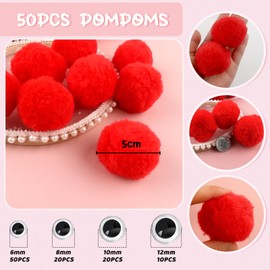 TOAOB 50pcs Large Pom Poms 2 Inch Red Craft Pom Poms Fuzzy Pompoms Balls with Googly Wiggle Eyes for DIY Crafts Projects Home Decorations