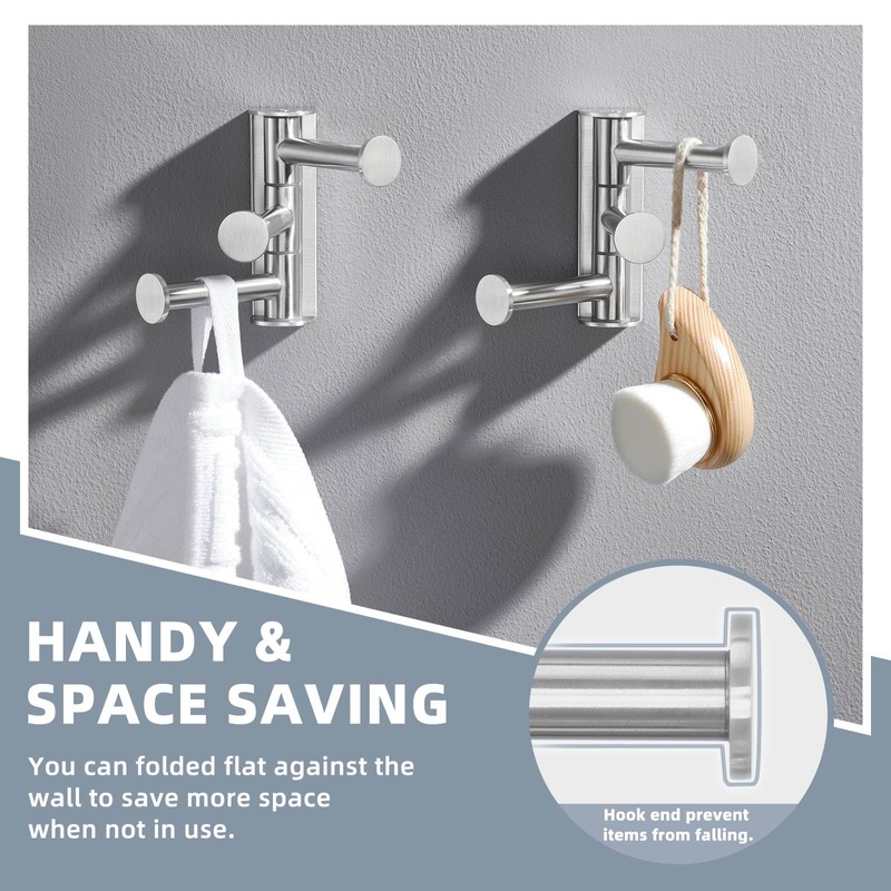 Suyar Swivel Robe Hooks 3 Arms, SUS 304 Stainless Steel