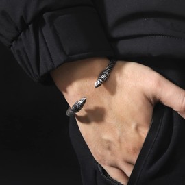 KKJOY Stainless Steel Viking Animal Head Bracelet Jewellery Vintage Screw Teen Cuff Bangle Bracelet for Men, Stainless Steel