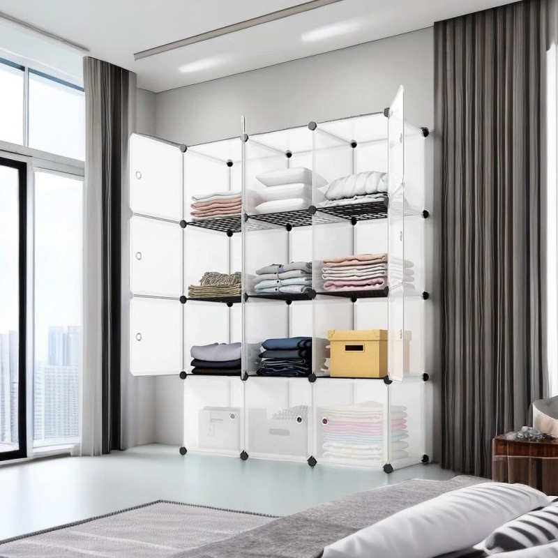 4-Tier Closet Storage Cabinet - 12-Cube, Modular & Matte ​Wardrobe