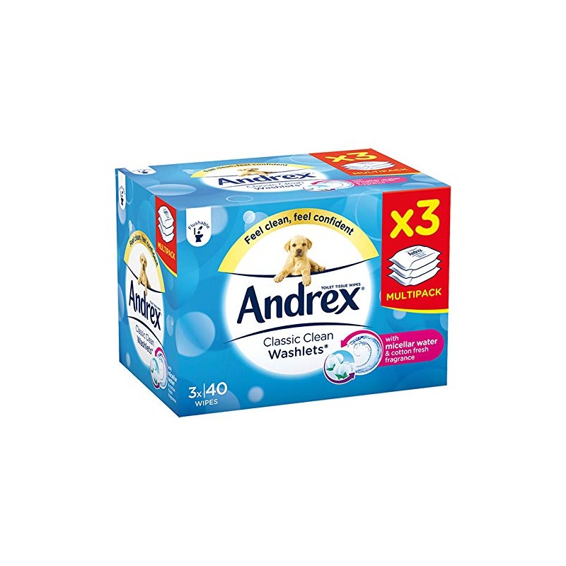 Andrex Washlets Classic Clean Toilet Tissue, Pack of 3