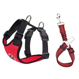SlowTon Dog Seat Belt Harness for Car, Dog Car Harness Adjustable Mesh Breathable & Dog Seatbelt Safety Tether with Elastic Bungee for Small Medium Large Pets(Red Seatbelt, Single Clip, XXXS)