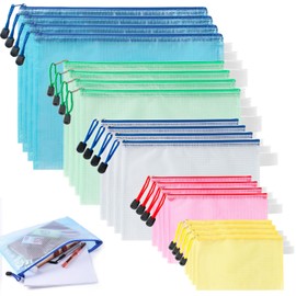 20 PCS 5 Colors Mesh Zipper Pouch Bags, A4 A5 A6 B5 B6 Mesh Zipper Pouch Document Bag, Waterproof Plastic Document Pouch, Zip File Folders for School Office Supplies, Cosmetics Travel Storage