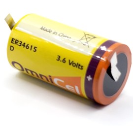 OmniCel ER34615 3.6 Volt 19 Ah D High Energy Lithium Battery with Tabs For Automatic Meter system, Signal lamp, Computer RAM, CMOS Circuit memory, Radiocommunication, Earthquake tester, Taximeter