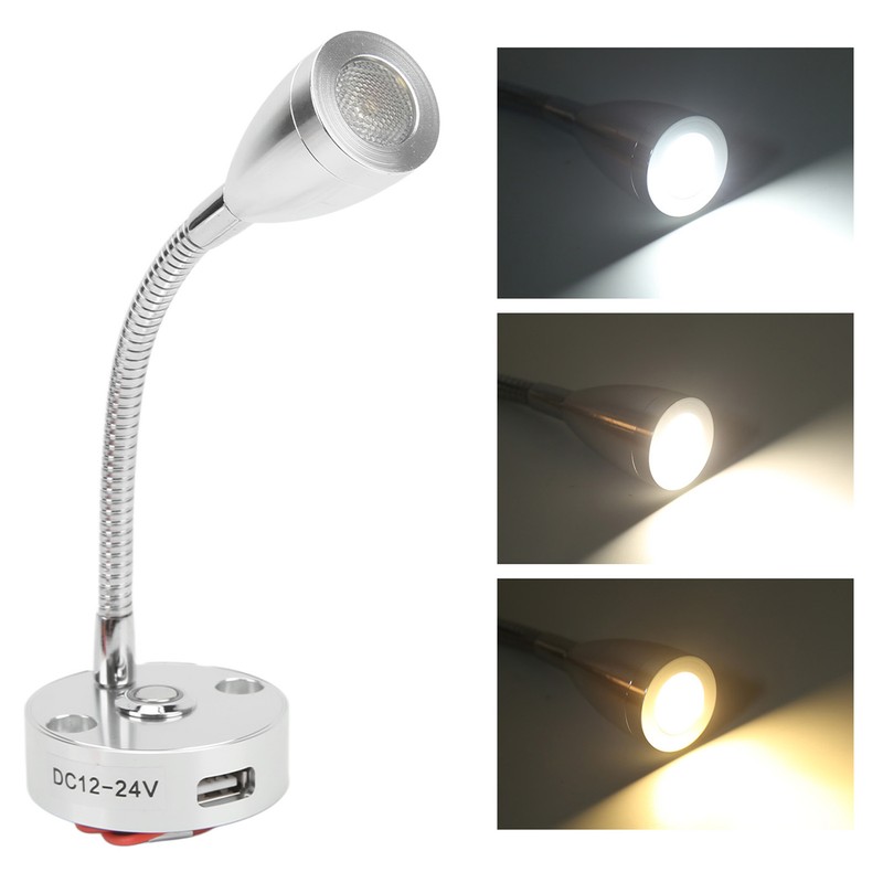 RV Reading Light Flexible Neck 3 Color Light 12‑24V 3W