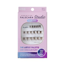 FALSCARA Studio Lash Extension Kit, Individual Lash Palette, 18 Stackable Lash Clusters, ‘Dark Chocolate Fluffy’ False Eyelashes, Medium Volume, Length 10mm–14mm, Band Size 2mm-6mm