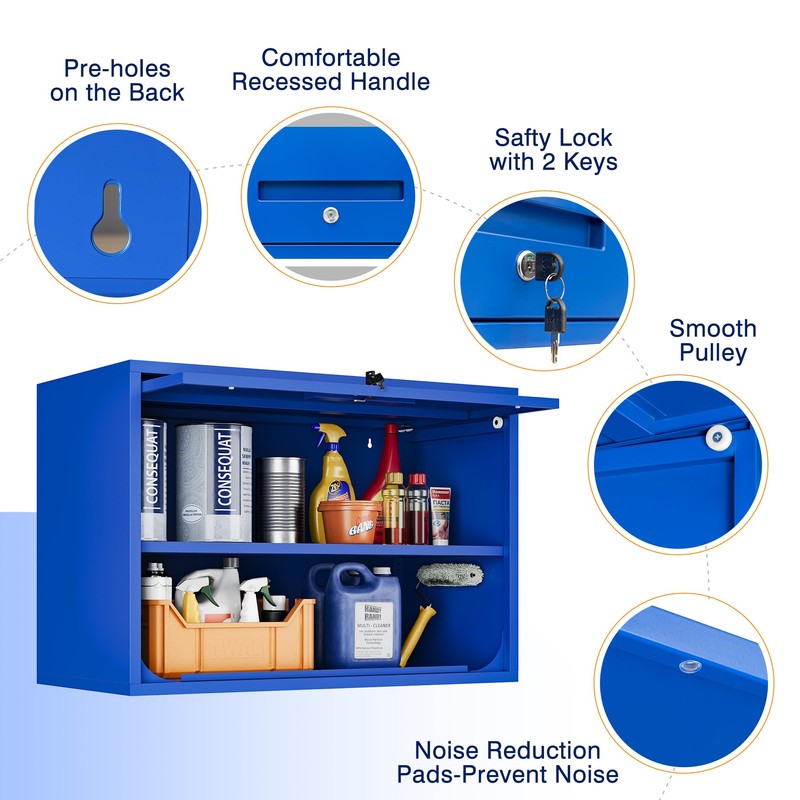 Yizosh Metal Garage Wall Cabinet with Doors and Shelves, Wall