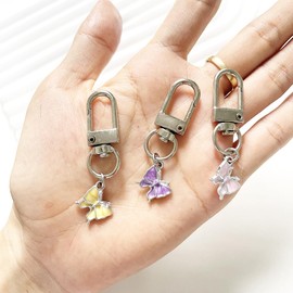 SWJEWEL Mini Butterfly Keychain 3pcs Set Purple Yellow Pink Small Butterfly Key Chain for Women Bag Charm Car Key Ring Pendant Purse Backpack Handbag Earphone Case Decoration BUTTER