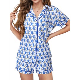 FEMLE Womens Pajamas Set 2 Piece Button Down Monkey Heart Kawaii Shorts Set Y2k Cute Animal Preppy Loungewear Pjs