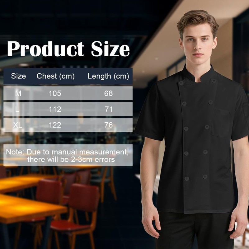 DiULi Chef Jacket, Unisex Chef's Short Sleeve Jacket Professional Lightweight