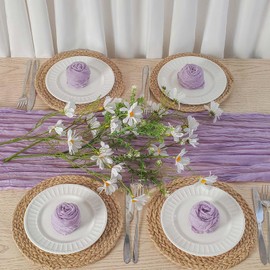 FuSenYuan Lavender Cheesecloth Table Runner 12 Ft and 12 Napkins Boho Decor