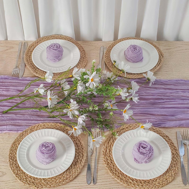 FuSenYuan Lavender Cheesecloth Table Runner 12 Ft and 12 Napkins