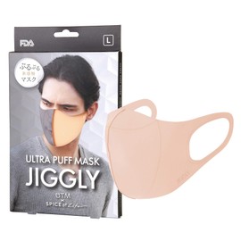Spice Of Life JGM1013LBE Jiggly Ultra Puff Mask, Beige, Size L, Droplet Filtration, Soft, Suitable For Sensitive Skin, Good Fit, Antibacterial, Washable 100 Times, Durable, Easy to Breathe, No Ear Pain, Made in Korea, For Men