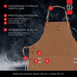 Ess-Nische® Cooking Apron BBQ Apron for Men and Women - Kitchen Apron for Men - Ideal as a Gift for Men, Grandma or Grandpa - Denim Apron Women Extra Long - Many Colours, brown