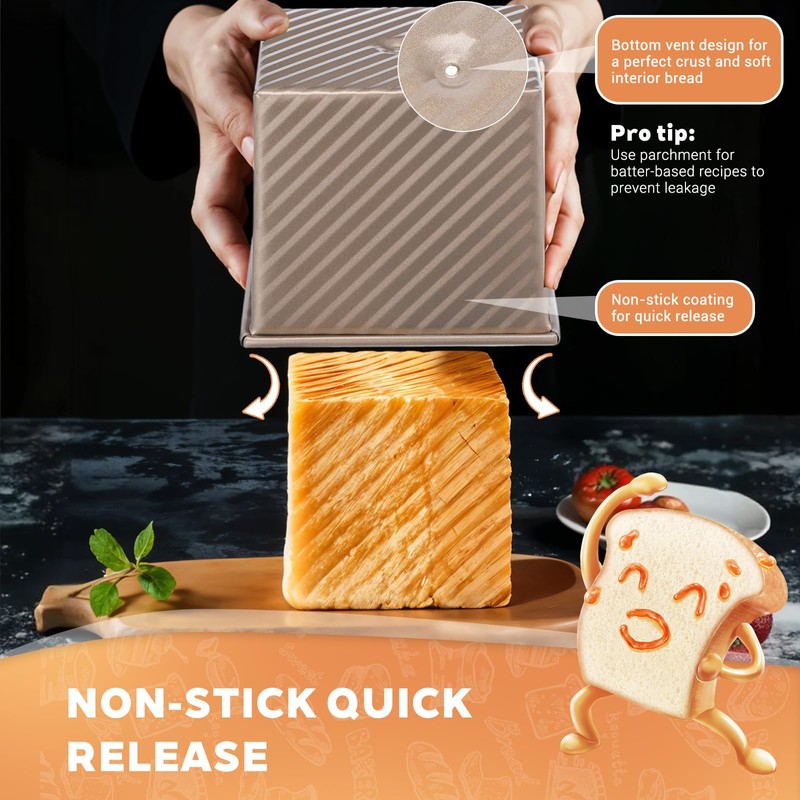 HOFURME 2 Pcs Square Nonstick Square Loaf Pan With Lid,