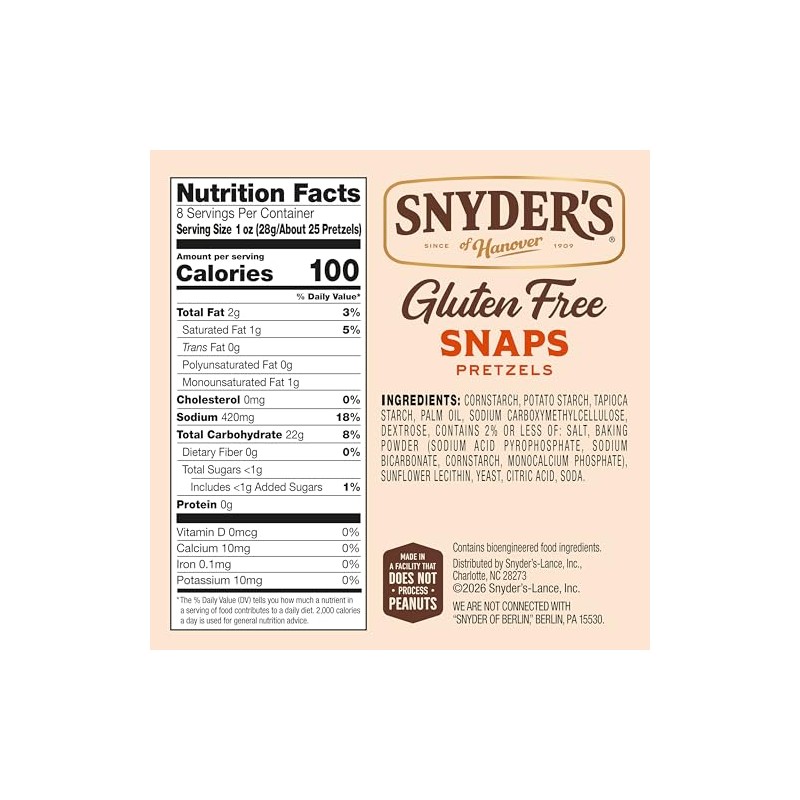 Snyder's of Hanover Gluten Free Snaps Pretzels, 8 Oz Bag