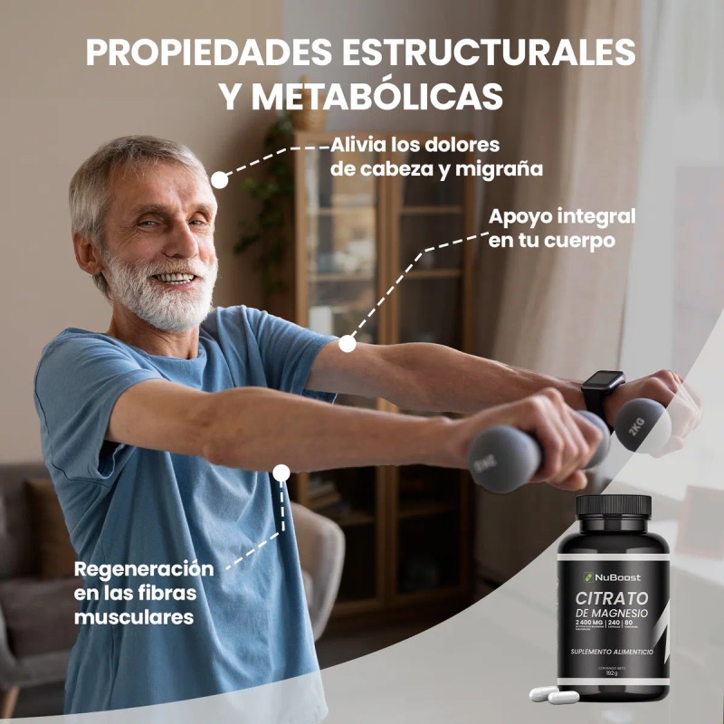 Citrato De Magnesio 400mg 240 Cápsulas Natural- Nuboost