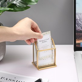 Hipiwe Business Card Holder Vertical Business Card Holder for Desk Glass Business Card Display Stand for Bookmark Pens Brochure Holder for Office Exhibition