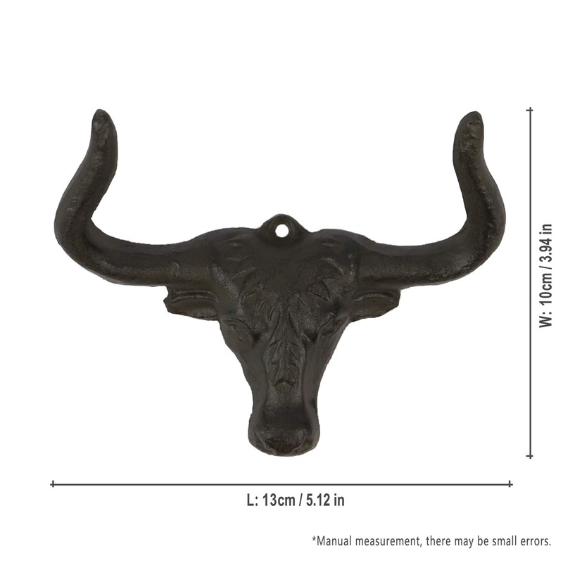 30GO Cast Iron Longhorn Steer Wall Hook-5" Bull Head Decorative