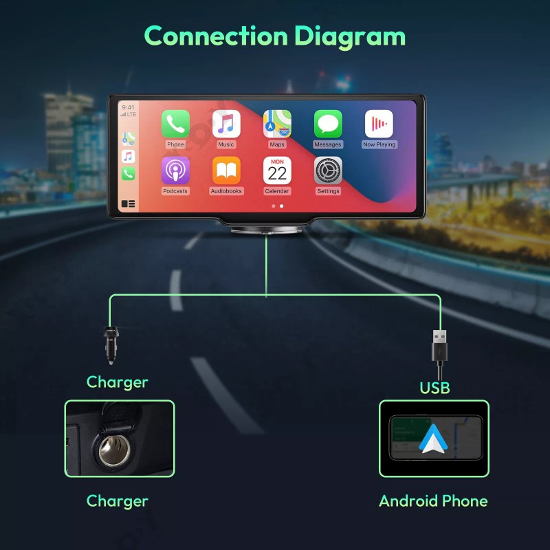 Xgody Touchscreen 4.0K Dash Cam Car Backup Camera 10.26" Wireless