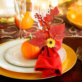 Fall Napkin Rings Set of 6 Thanksgiving Napkin Ring Fall Themed Harvest Napkin Holder Pumpkin Berry Maple Leaves Napkin Ring for Dinner Gathering Wedding Banquet Table Decoration(Sunflower Style)