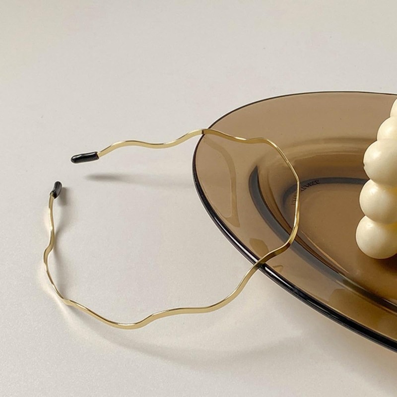 Zixui Thin Gold Wave Headband, Simple Design