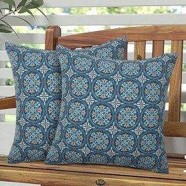 Magpie Fabrics Pack of 2 Indoor Outdoor Waterproof Throw Pillow Covers 18 x 18 Inch, Decorative Pillowcase Shell Cushion Sham for Garden Patio Tent Balcony Couch Sofa(Morgan Medal Print)