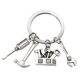 Toolbox Keychain for Dad Fathers Day Birthday Gifts for Father Grandpa Retirement Appreciation Gift for Uncle Friend Screwdriver Wrench Pendant Keychain for Men Hammer Keychain Bag Car Keys