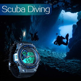 Men's Boys Sports Diving Watch 10ATM Waterproof Swim Watch Stopwatch Chronograph Alarm Dual Time Zone 12/24 Hour Format, Military