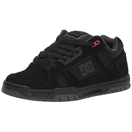 DC Men's Stag Low Top Skate Shoe, Black/Grey/RED, 11