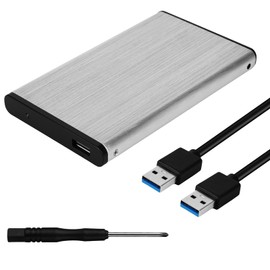 A-Goldnest Aluminum Alloy 2.5" Hard Drive Enclosure USB 3.0 to SATA III Adapter Supports 2.5 Inch SSD & HDD 9.5mm 7mm External Hard Drive Enclosure Silver