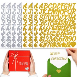 YINBEI 4 Sheets Gold 4 Sheets Silver Letter Number Stickers,1 Inch Glitter Vinyl Stick on Alphabet Numbers Stickers Self-Adhesive Decals for Graduation Cap,Water Bottles,Scrapbooking,DIY Craft,Mailbox