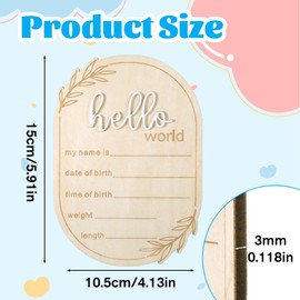 Baby Announcement Sign, 5.91x4.13 Inch Hello World Babies Name Wooden Sign Newborn Welcome Signs Lovely Babies Name Plaques for Nursery Hospital Girl Boy Baby Shower