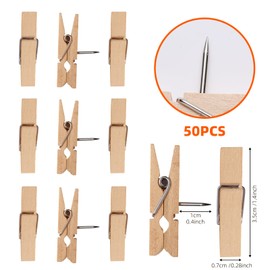 ZYFOFFICE 50 PCS Wood Color Push Pin with Wooden Clips Durable Wooden Push Pins Decorative Pushpins Tacks Thumbtacks Decorative Paper Clips (50-Wood Color)