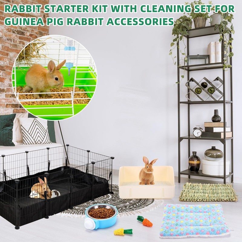 PullCrease 104 Pcs Rabbit Starter Kit Litter Box Bunny Tunnel