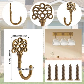 XHIPY 10 PCS Vintage Metal Wall Hooks, Bohemian Decorative Hook with Screws, Wall Hooks for Hanging Towel/Coat (Bronze)